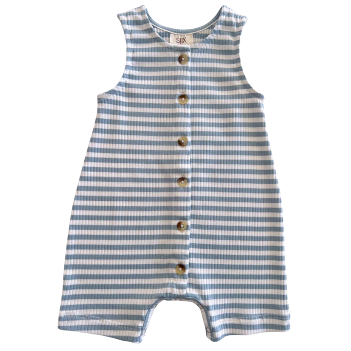 SIIX - Organic Ribbed Shortie Romper in Blue Stripes