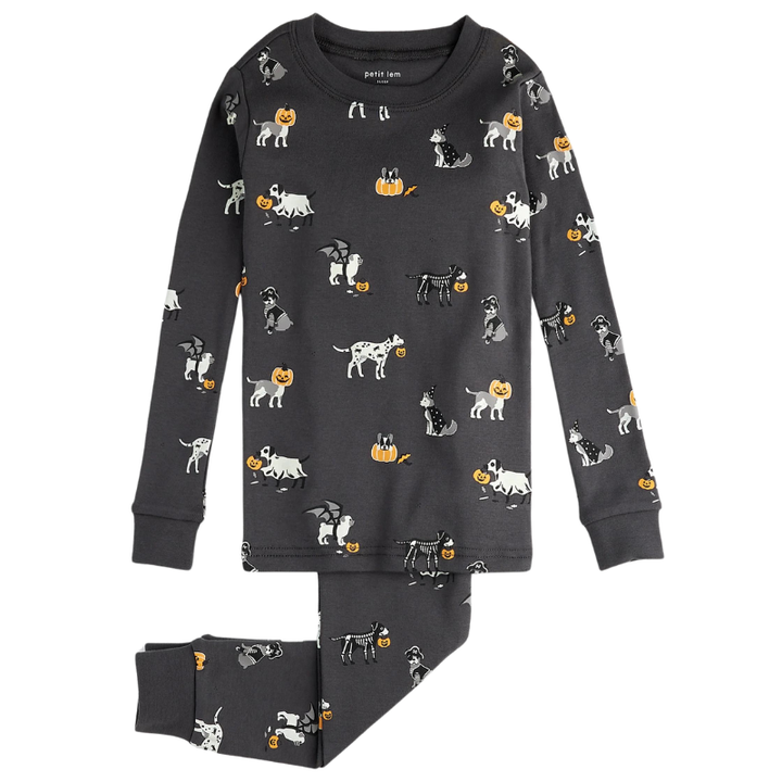 Petit Lem - Glow-in-the-Dark Howl-o-ween Two-Piece Pajamas in Asphalt (2)