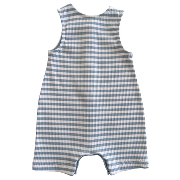 SIIX - Organic Ribbed Shortie Romper in Blue Stripes