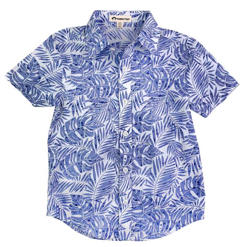 Appaman - Boys Short Sleeve Button Up in Blue Palms