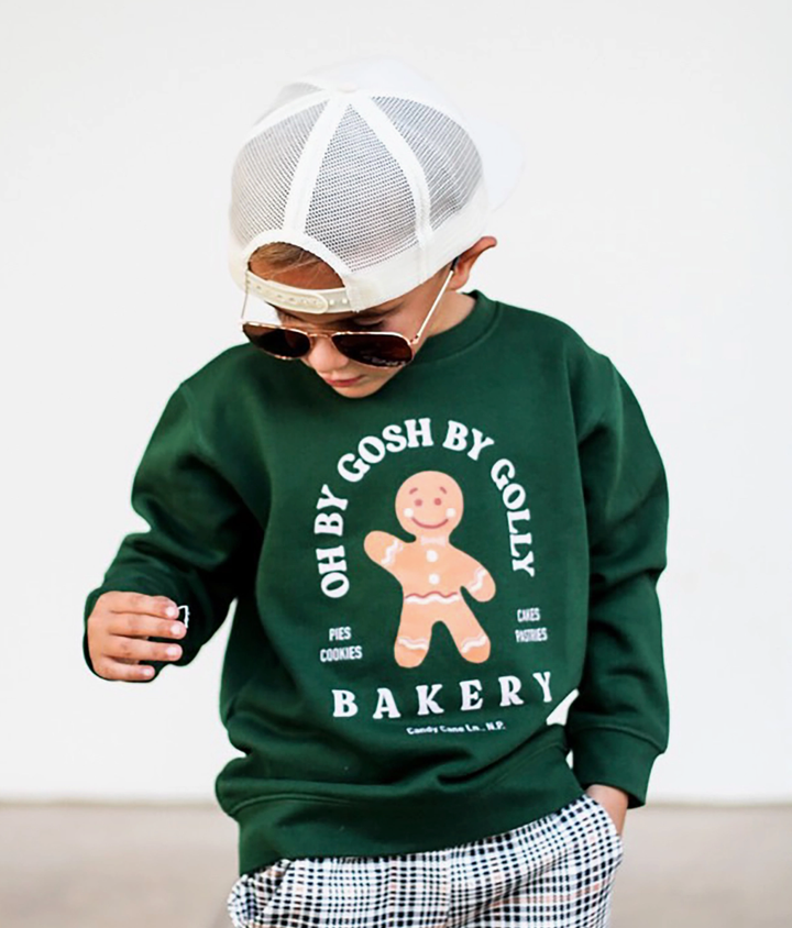 Baby Boy Christmas Sweatshirt Green Gingerbread Man