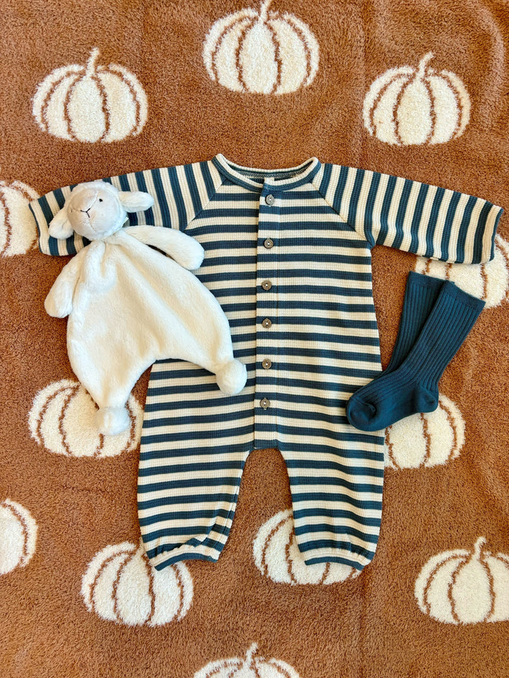 Baby boys blue striped organic cotton romper