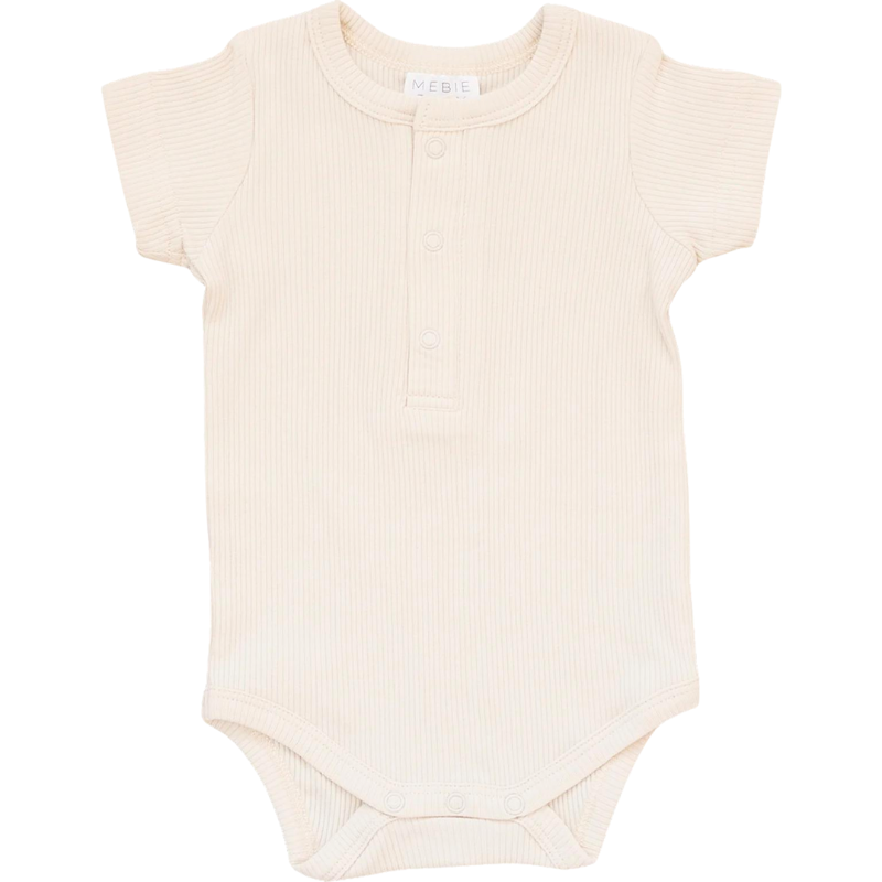 Baby organic ribbed henley short sleeve onesie vanilla