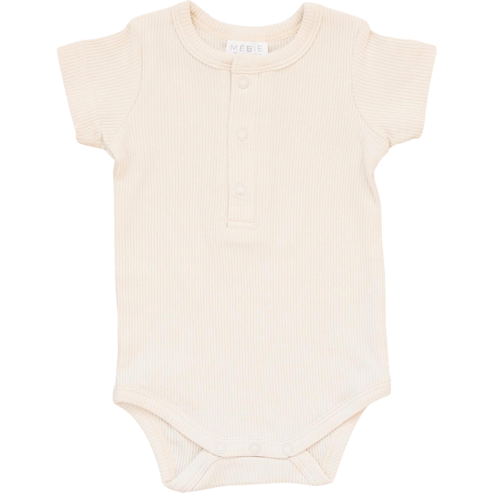 Baby organic ribbed henley short sleeve onesie vanilla