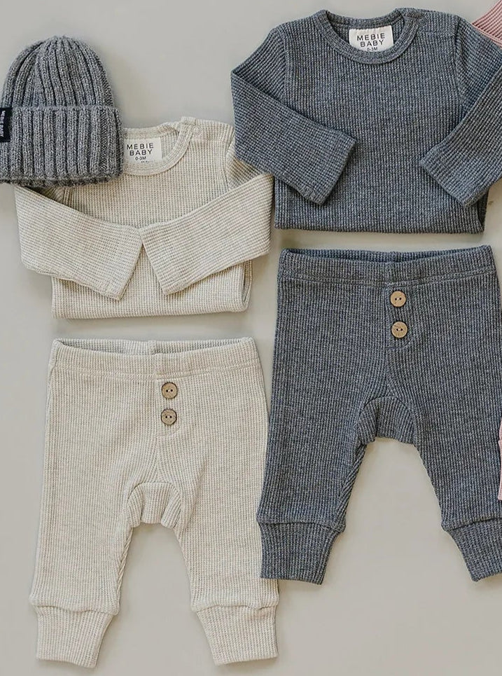 Baby waffle onesie and pant set heather grey