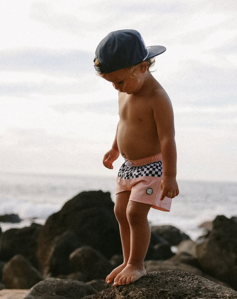 Binky Bro peach with checks swim shorts