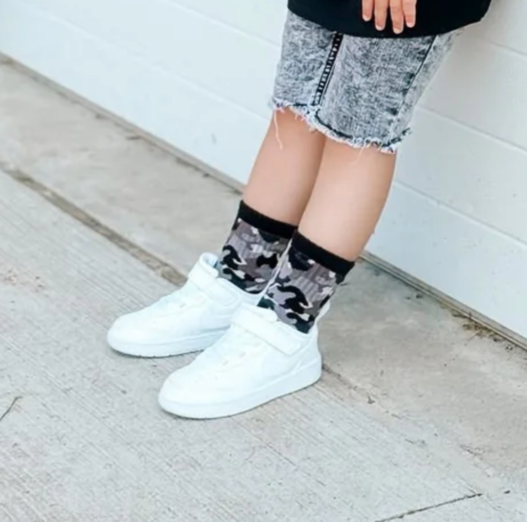 Black grey camo socks for kids