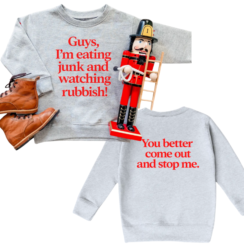 Holland Ave - Eating Junk and Watching Rubbish Kids Sweatshirt in Heather Grey