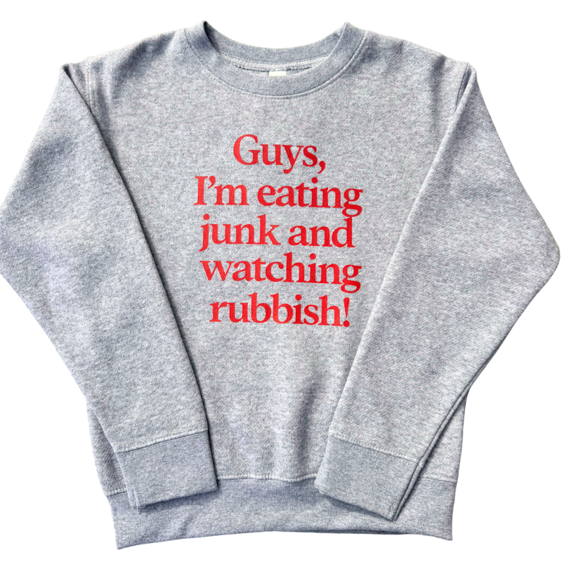 Holland Ave - Eating Junk and Watching Rubbish Kids Sweatshirt in Heather Grey