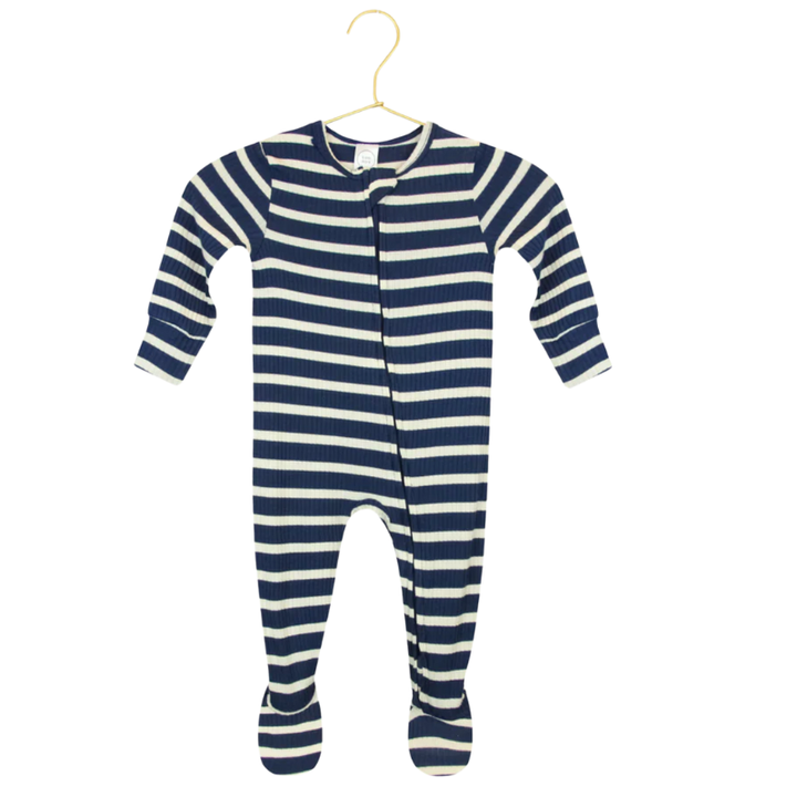 Lou Lou & Co - Jack Ribbed Zipper Footies in Navy Stripes