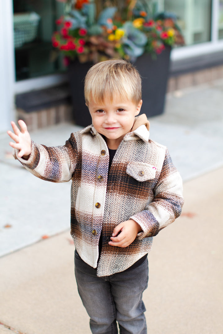 Boys Appaman flannel plaid hooded jacket in tan