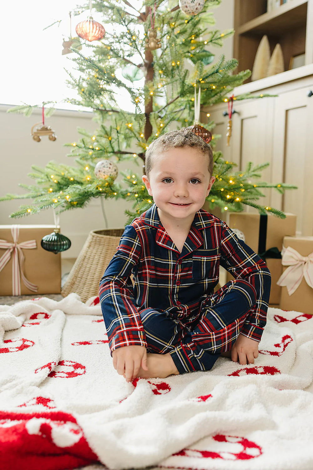 Boys Navy Holiday Plaid Christmas pajamas