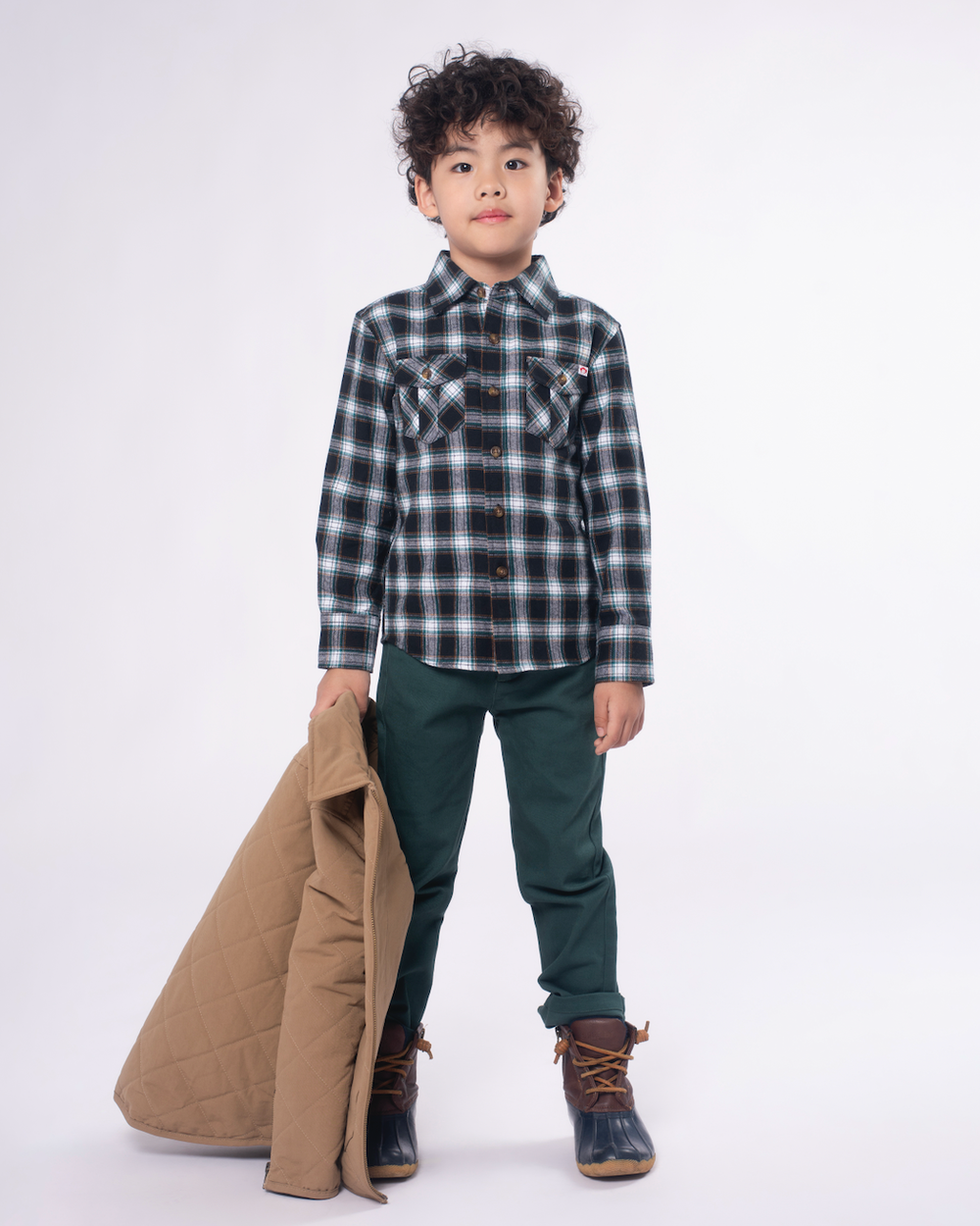 Boys black and white plaid flannel shirt