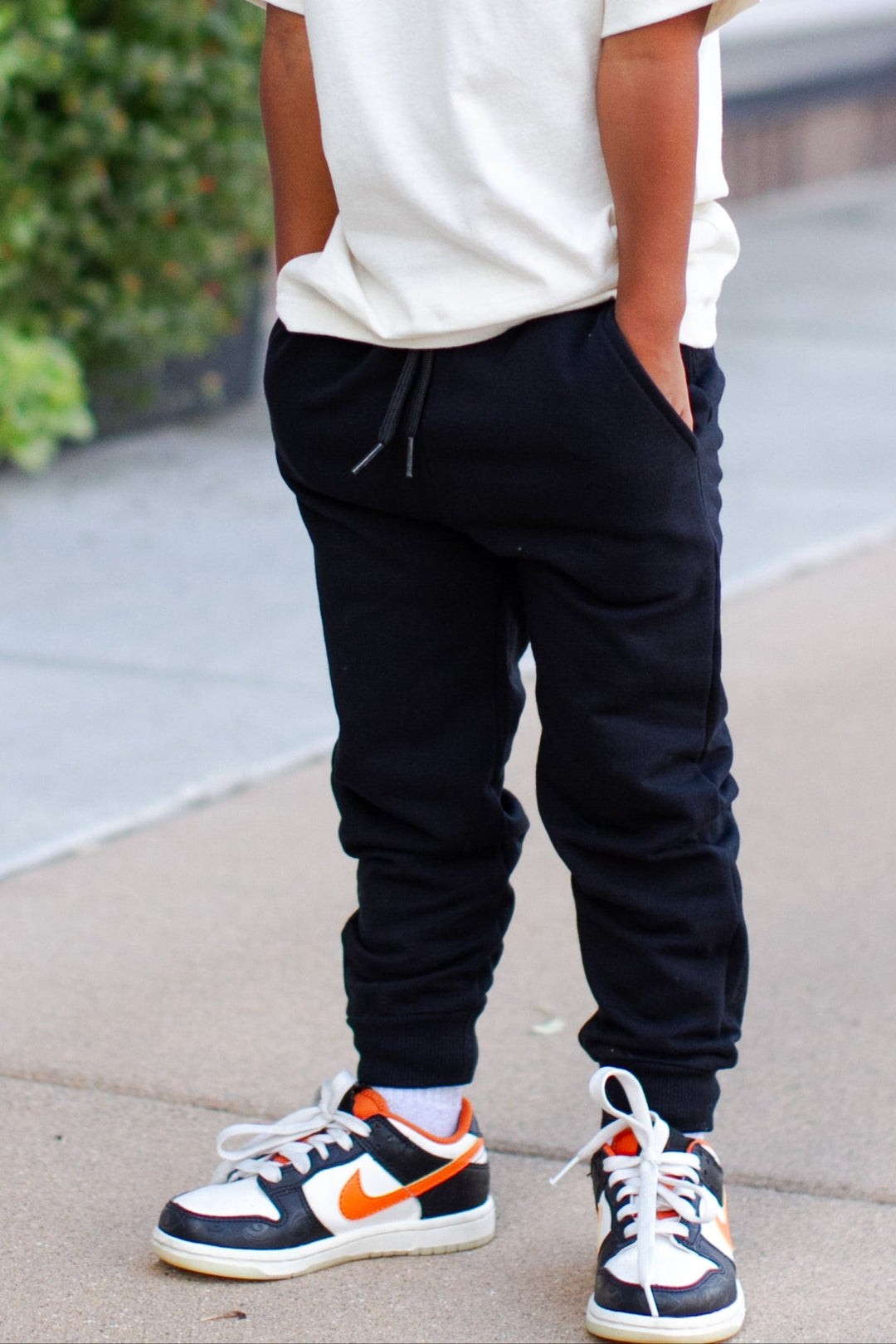 Boys black joggers with drawstring