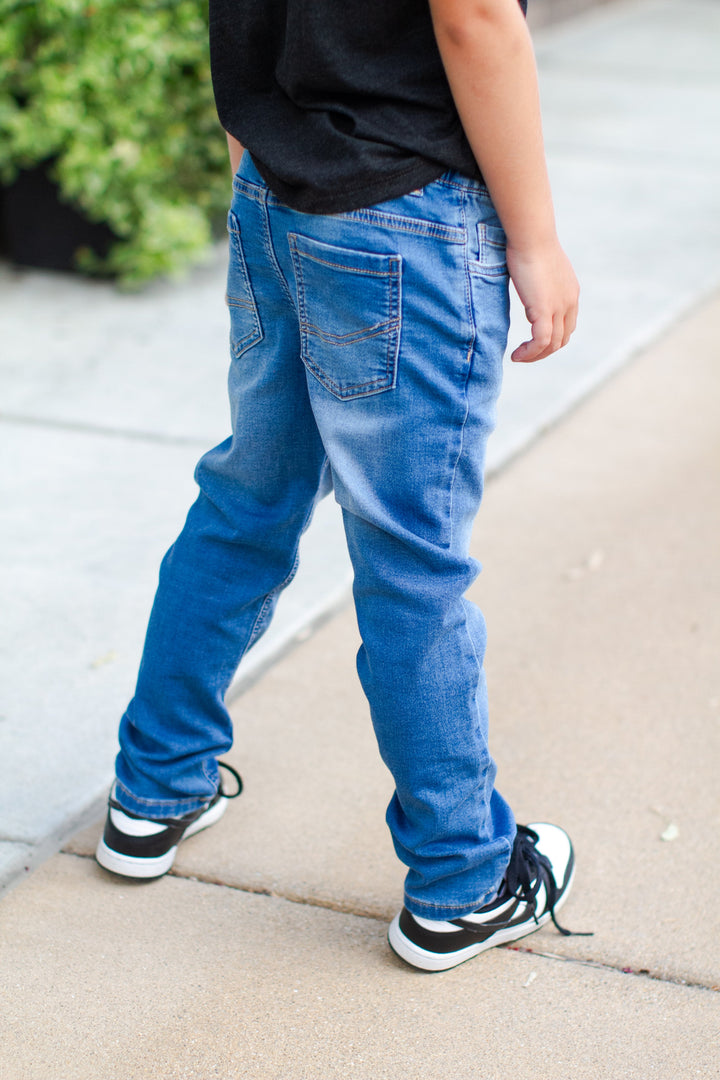 Boys drawstring waist soft jeans back