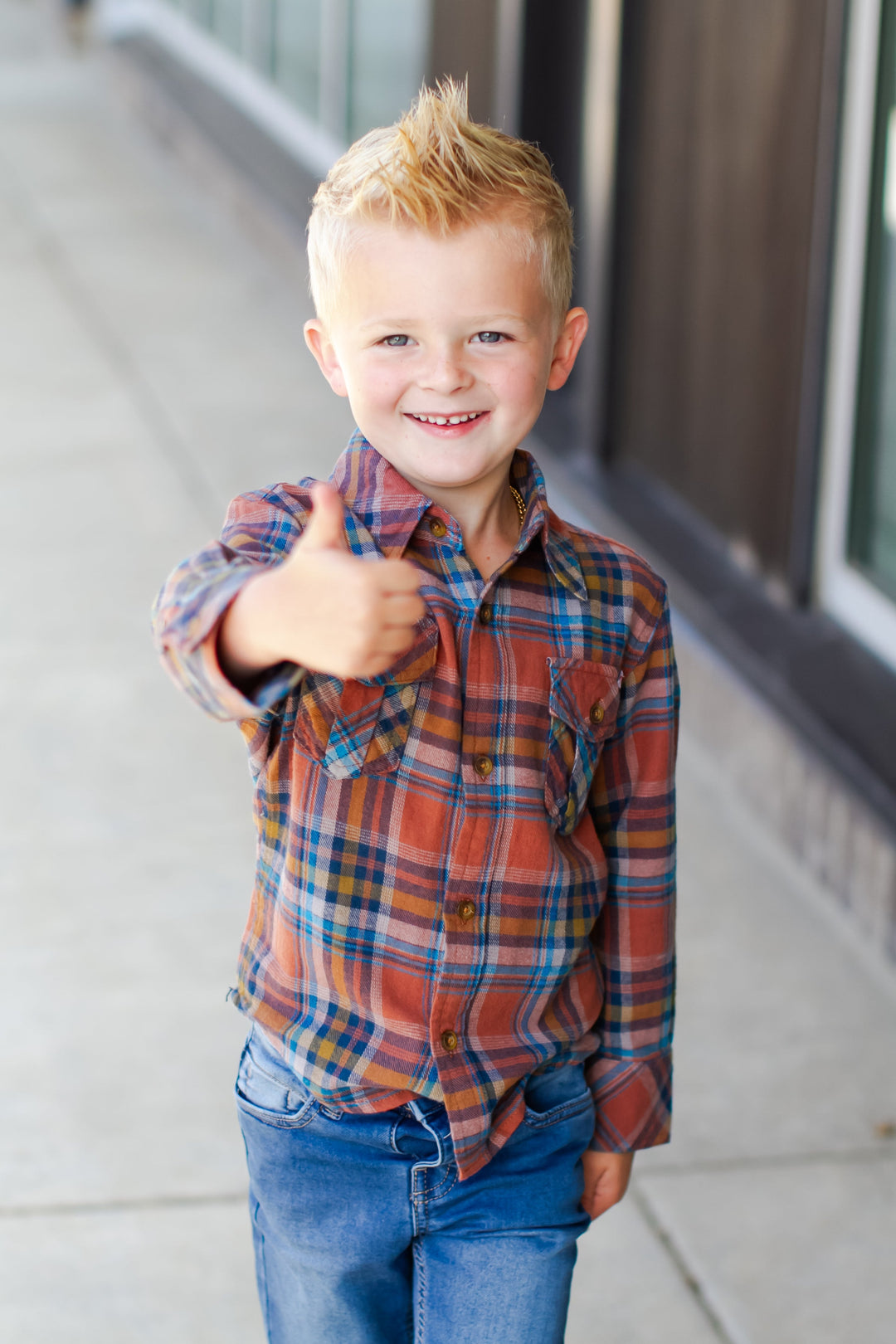 Boys fall flannel blue and orange