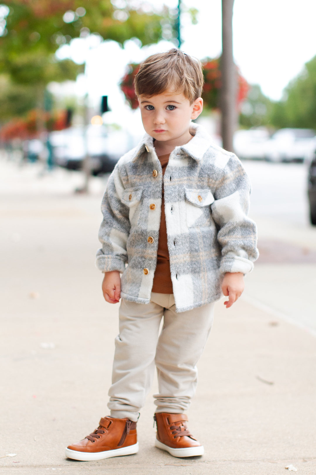 Boys fuzzy flannel shacket for fall