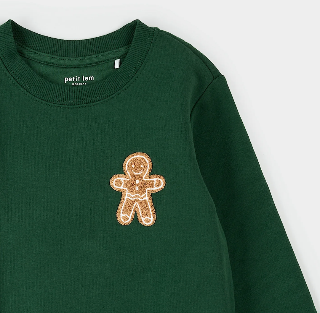 Boys green gingerbread man sweatshirt