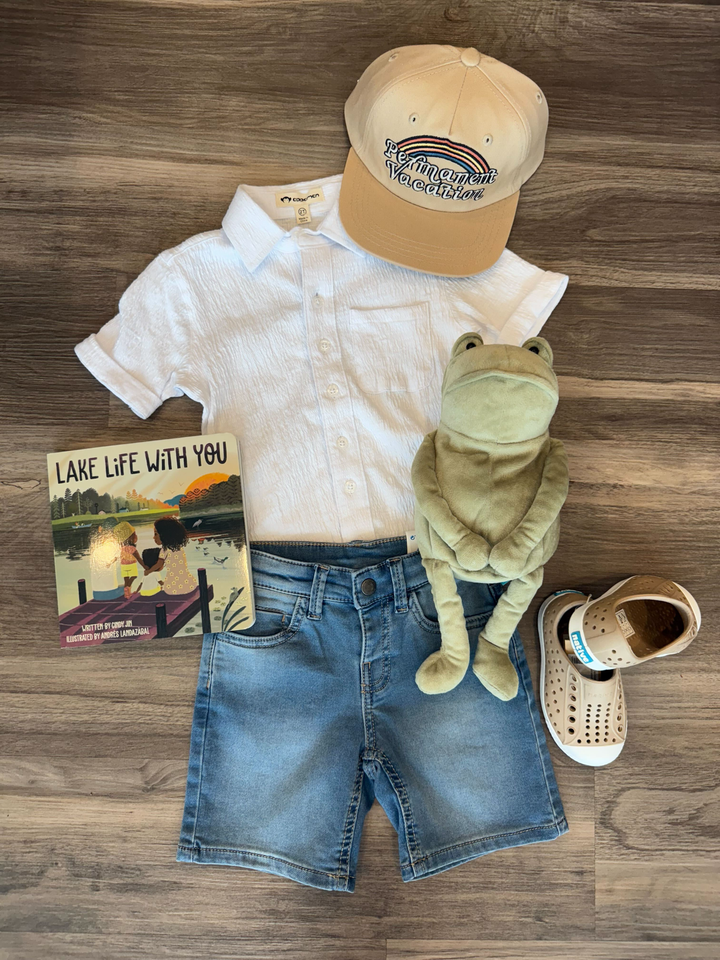 Boys light weight white short sleeve button up shirt