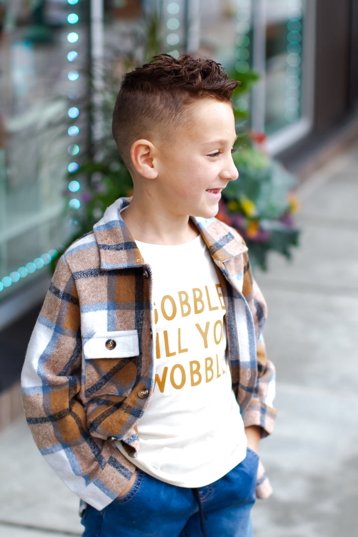 Boys plaid tan flannel