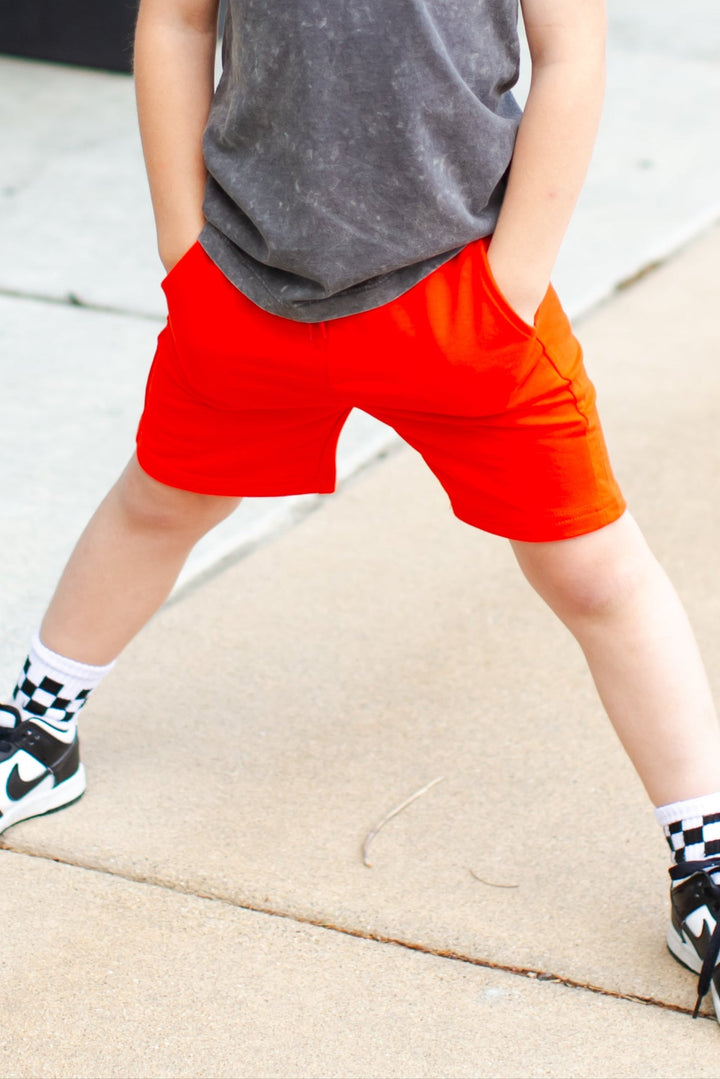 Boys red orange Mayoral fleece shorts