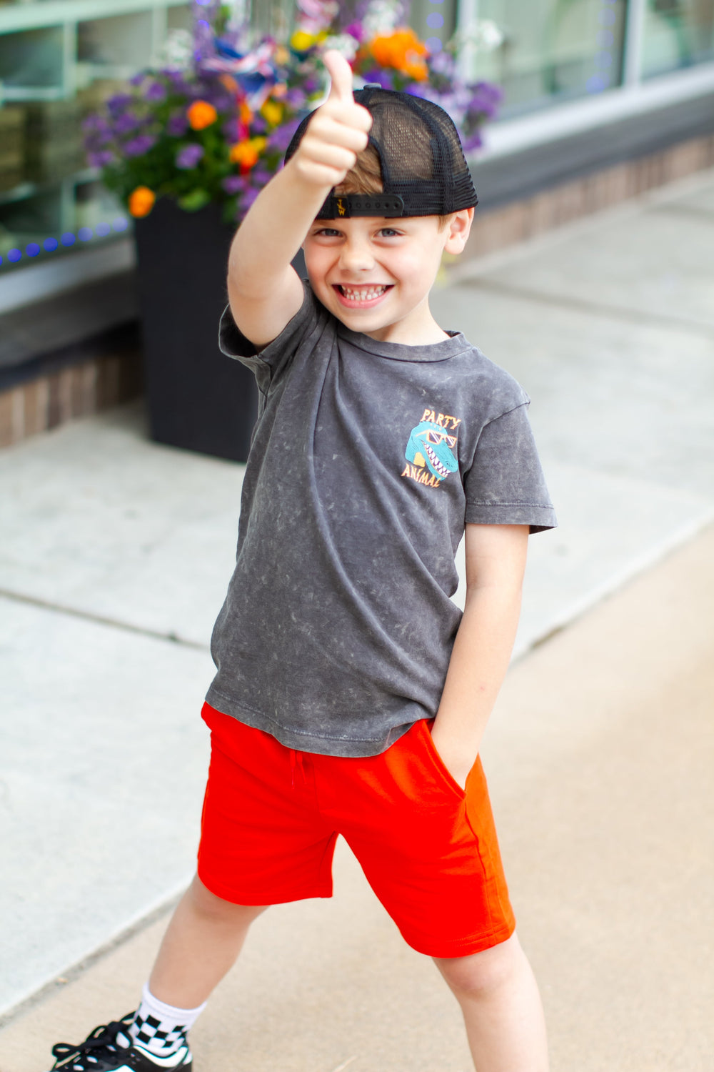 Boys red orange Mayoral shorts