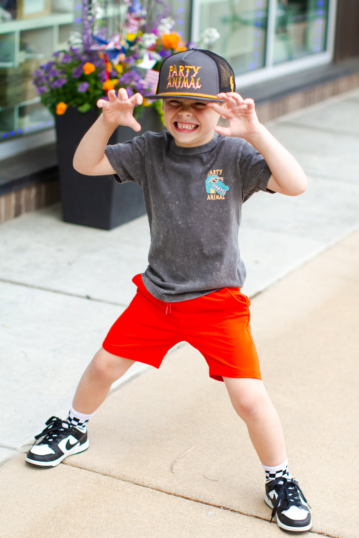 Boys red orange Mayoral soft fleece shorts