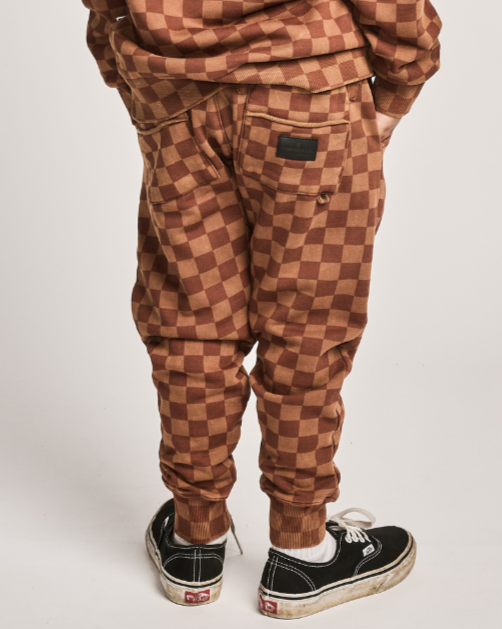 Boys rust checkered joggers 