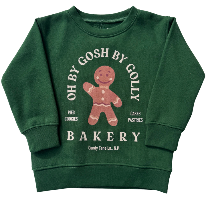 By Gosh By Golly Bakery Gingerbread Man green sweatshirt
