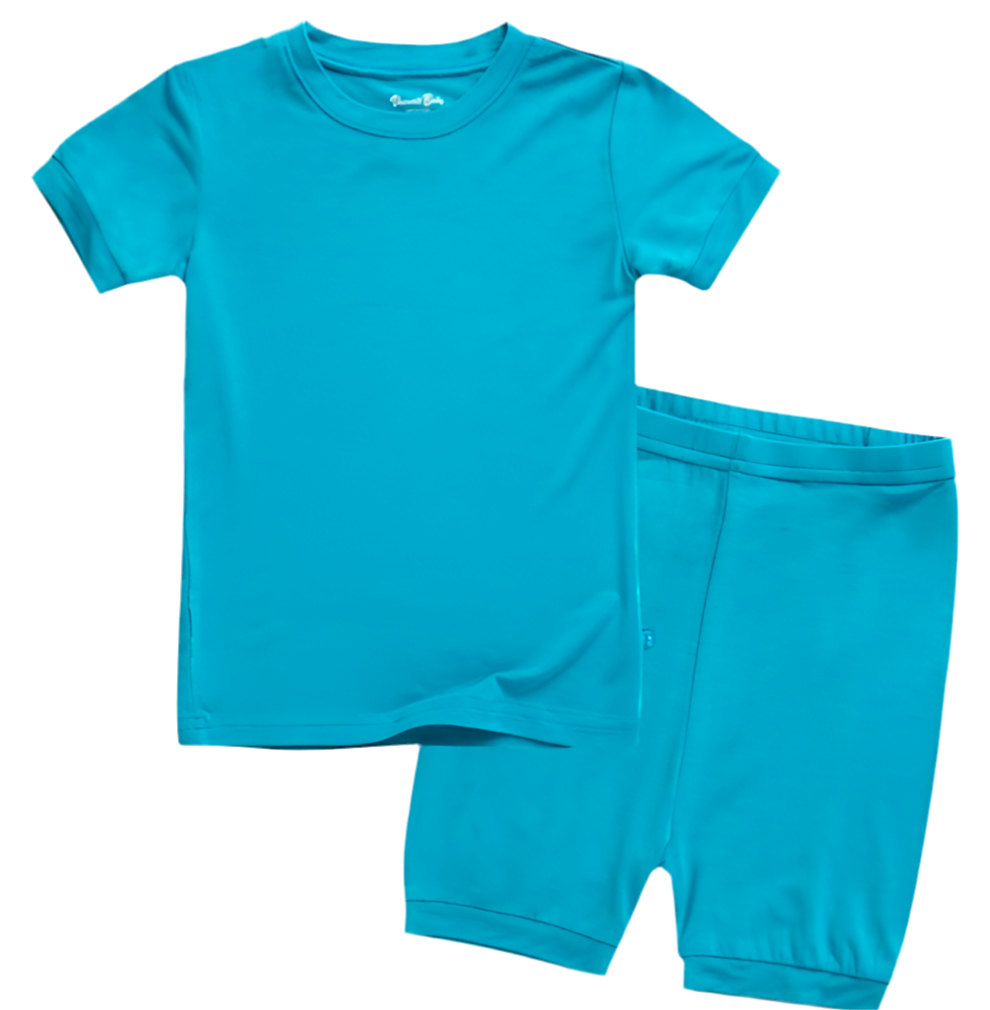 Basic Kids Modal Short-Sleeve Pajamas in Aqua Blue