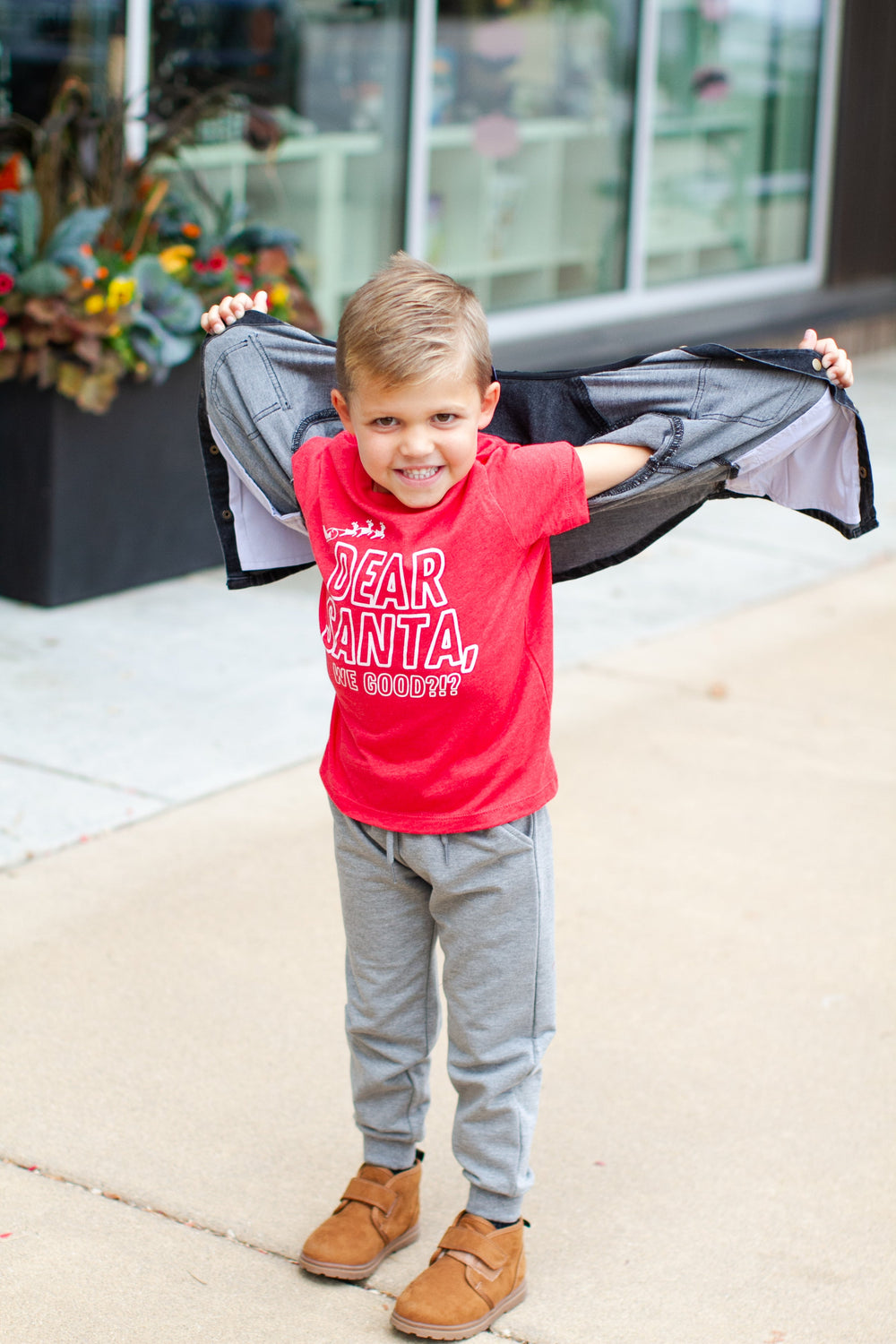 Dear Santa We Good? Kids Christmas tee