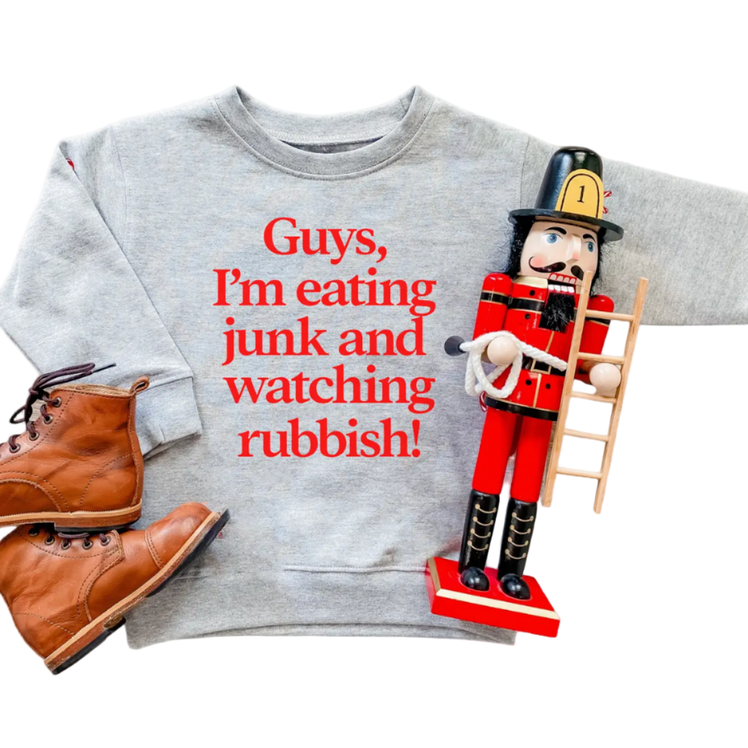 Eating junk and watching rubbish kids sweatshirt