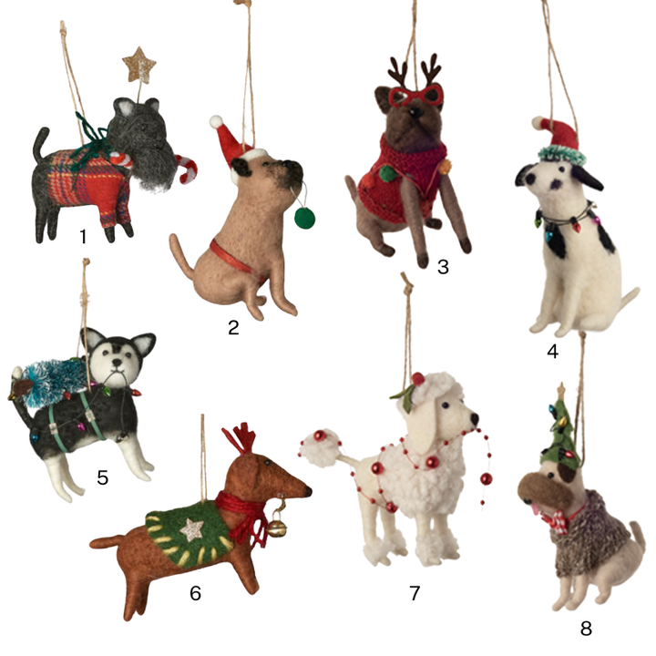 Felt Christmas dogs ornaments