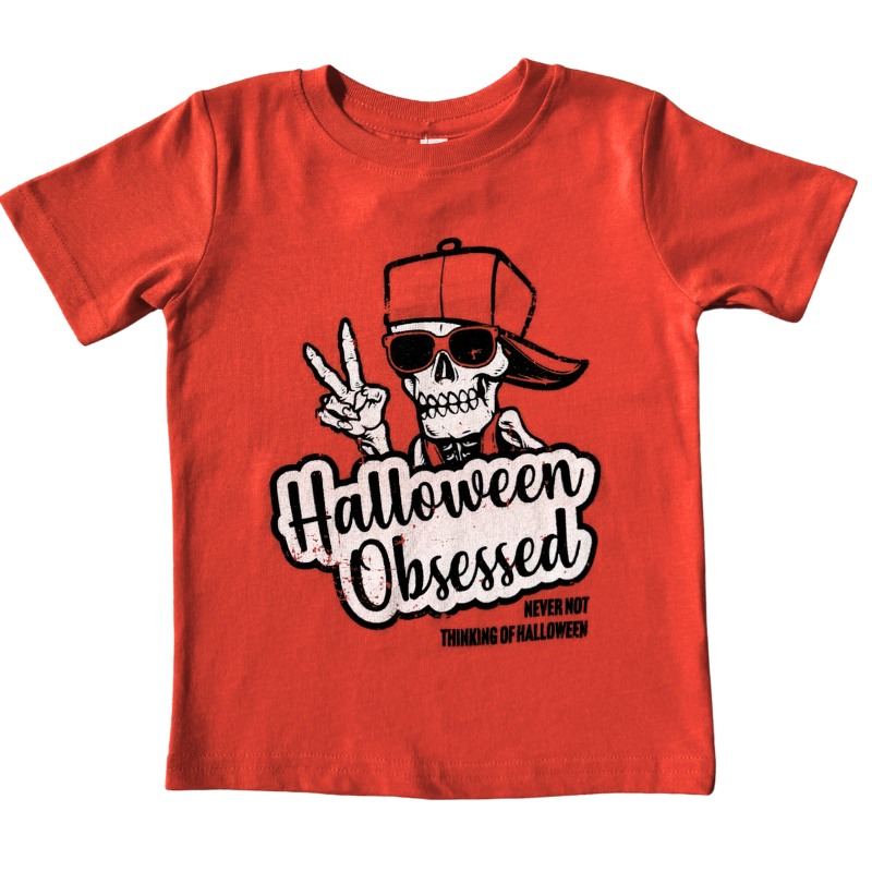 Kids Halloween Obsessed tshirt orange