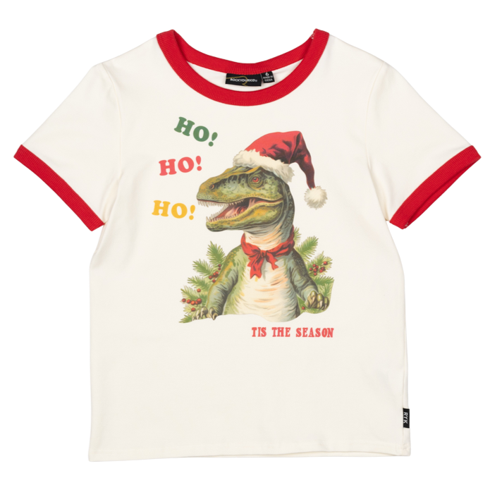 Ho Ho Ho Dinosaur Christmas Ringer tee