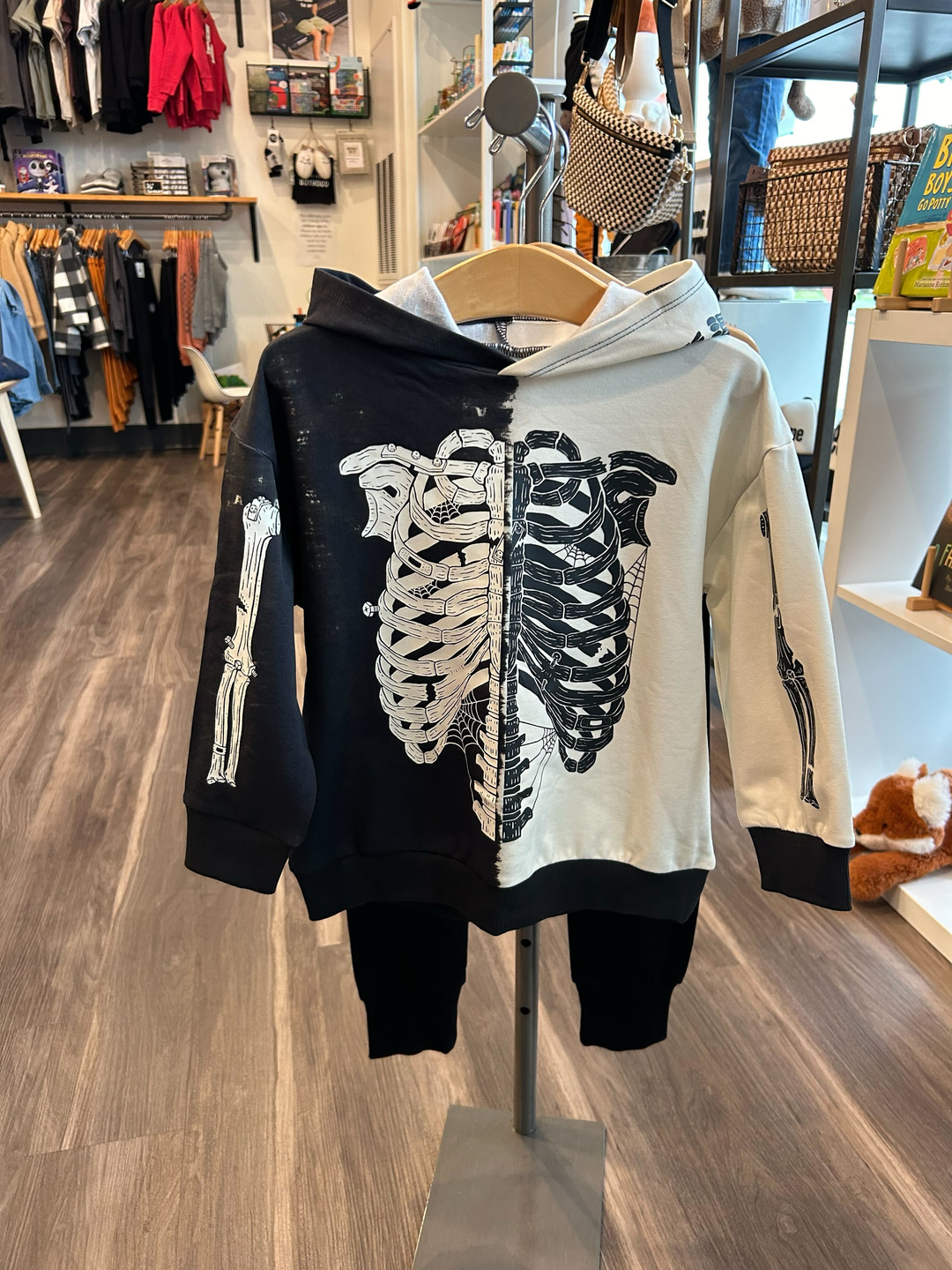 Rags - Two-Tone Kids Skeleton Hoodie in Black/Cream (2 and 3/4)