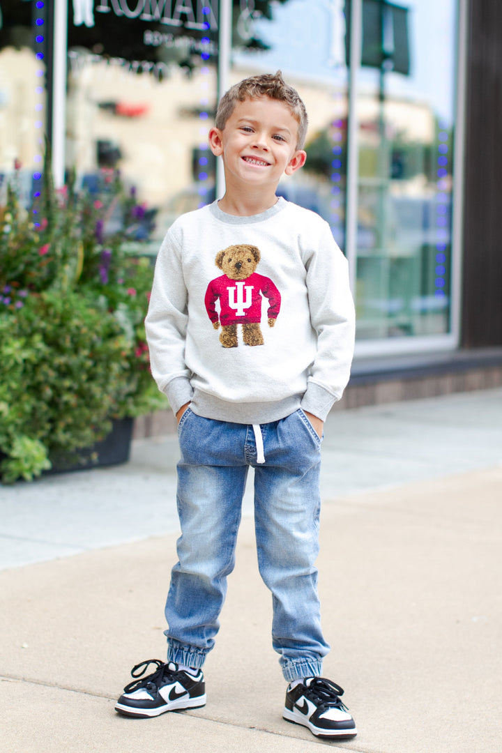 Indiana University Teddy Bear Sweatshirt in Heather Grey
