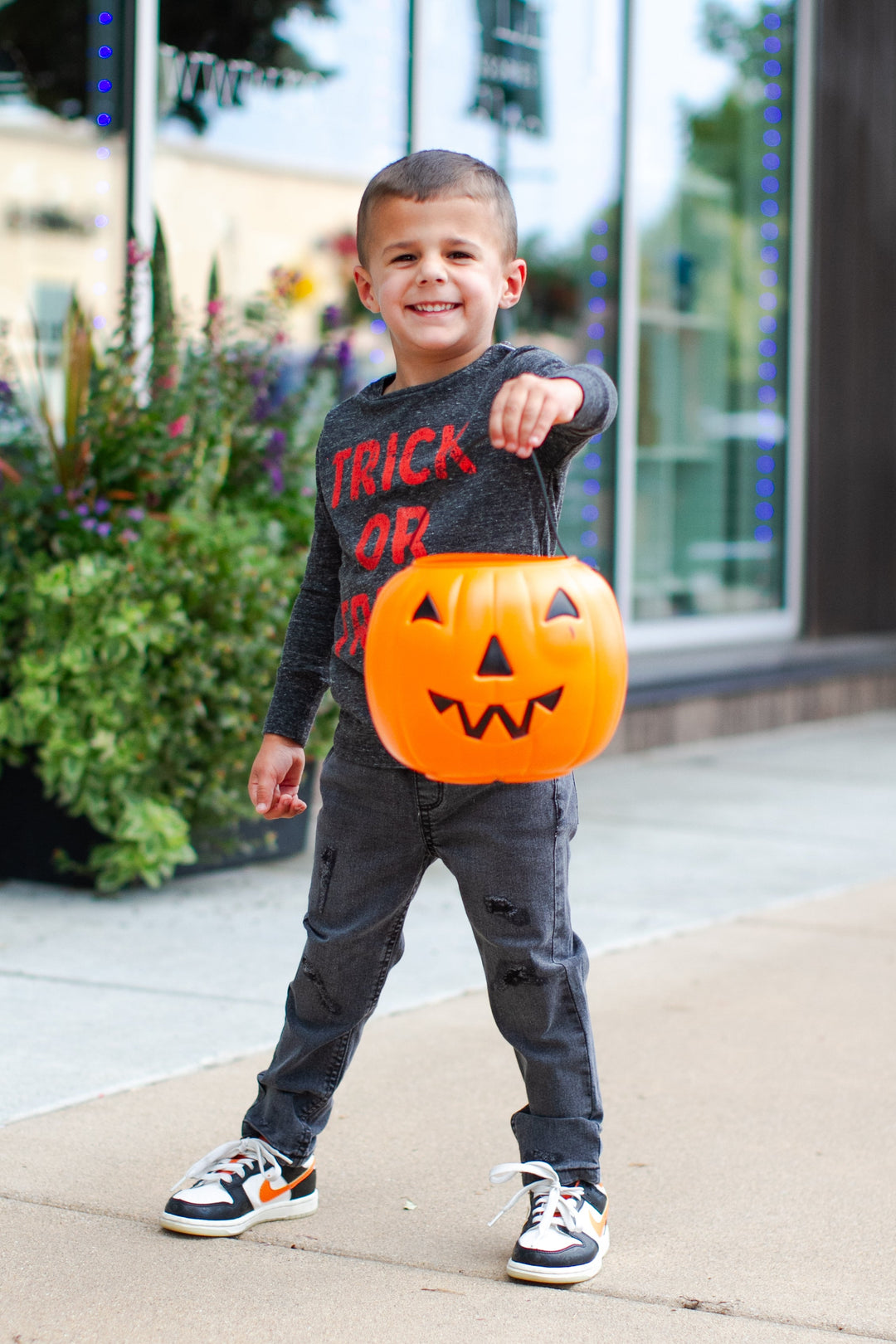 Silas - Trick or Treat Long Sleeve Tee in Charcoal
