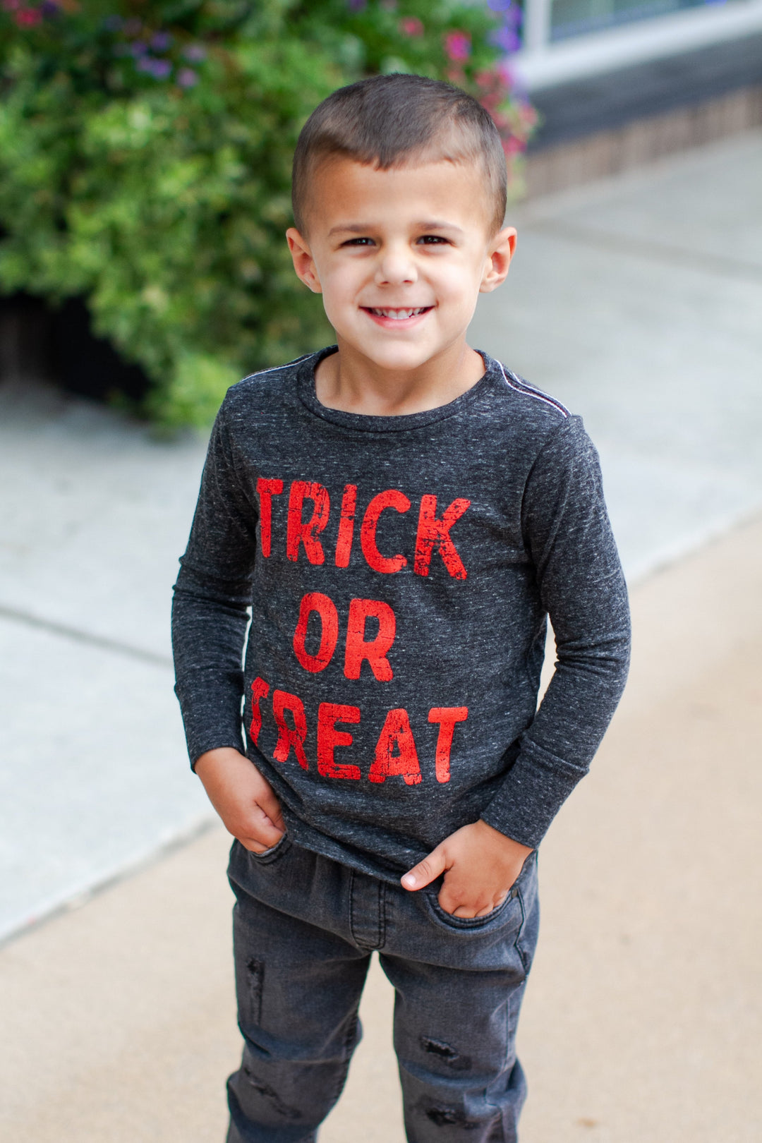 Silas - Trick or Treat Long Sleeve Tee in Charcoal