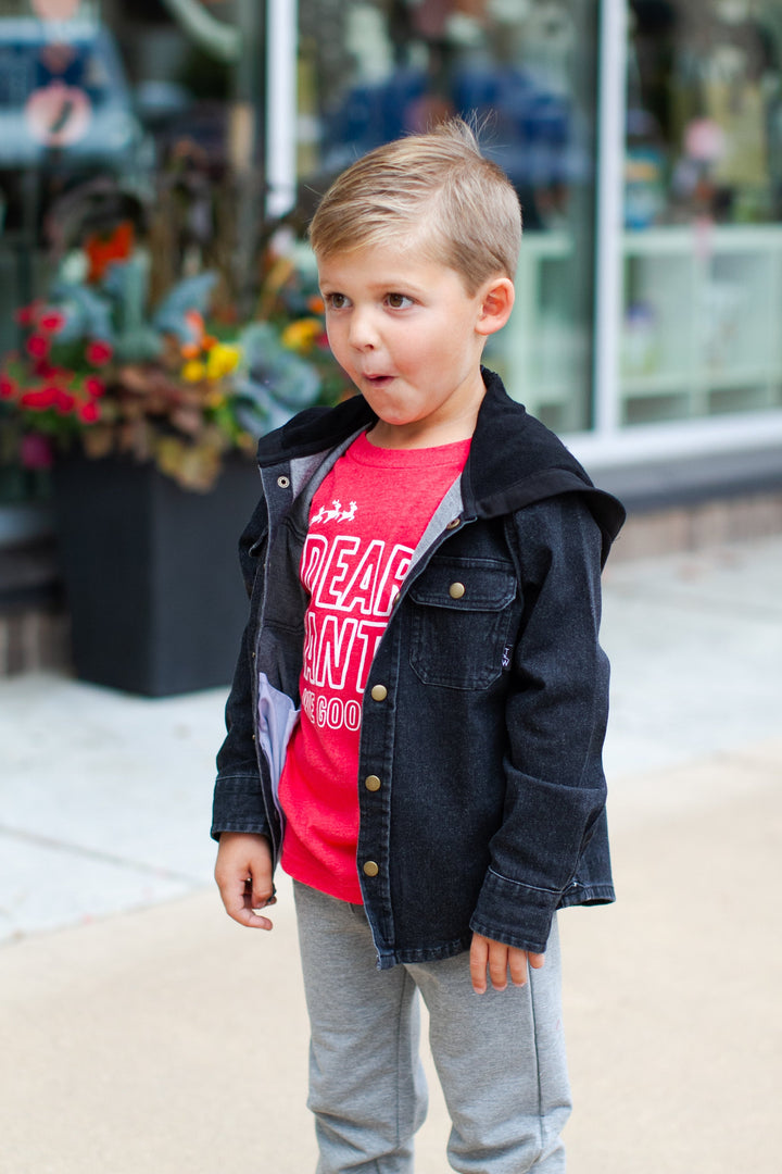 Tiny Whales - Coastline Hooded Shacket in Black Denim