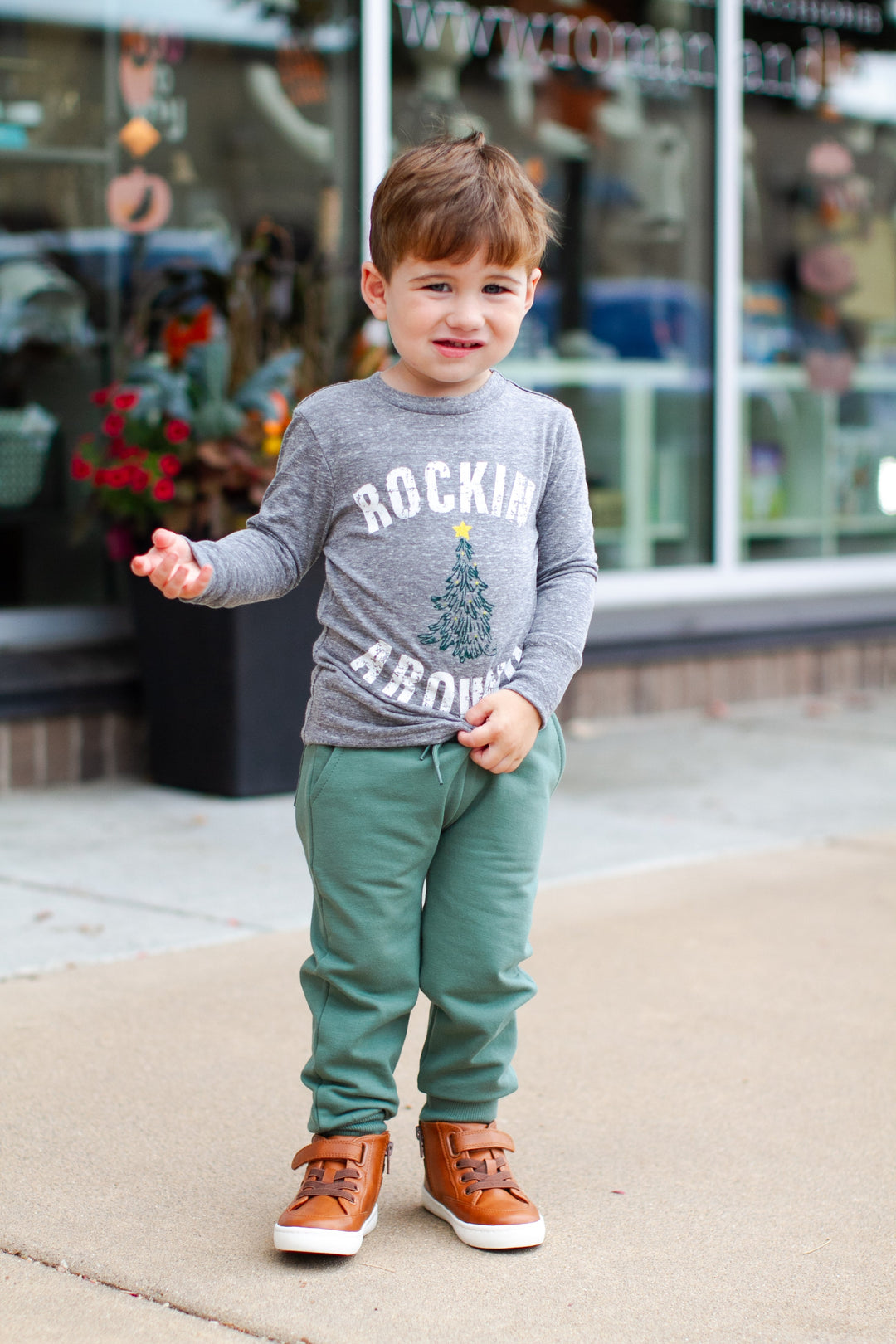 SILAS - Rockin' Around the Christmas Tree Long Sleeve Tee in Heather Grey