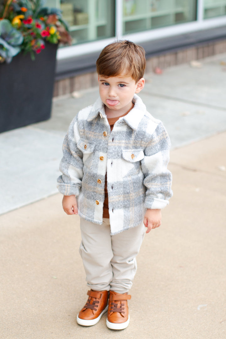 Mebie Baby - Flannel Shacket in Grey Plaid