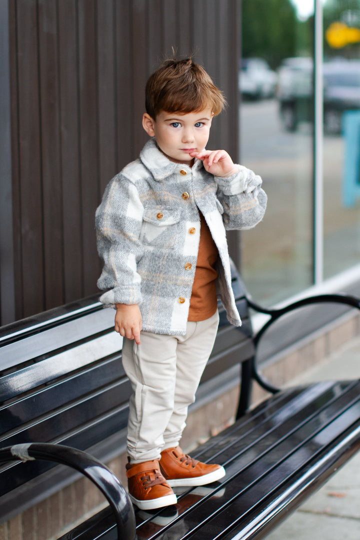 Mebie Baby - Flannel Shacket in Grey Plaid