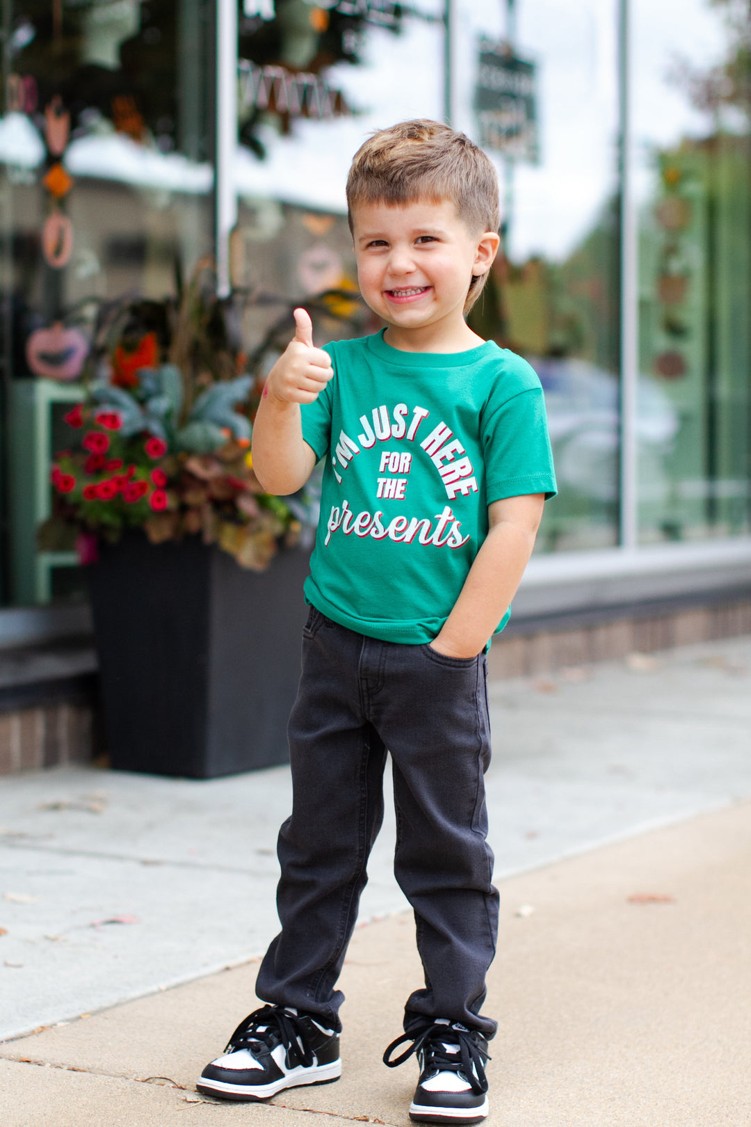 Roman & Leo - I'm Just Here for the Presents Tee in Holly Green