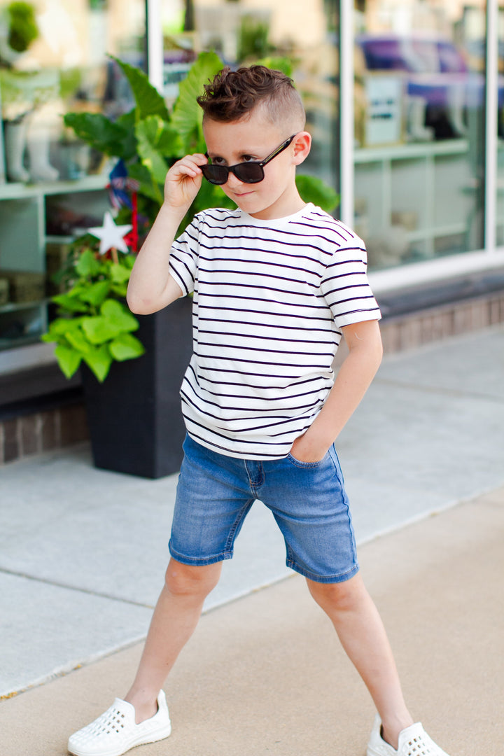 Little Bipsy - Pinstripe Tee in Black/White