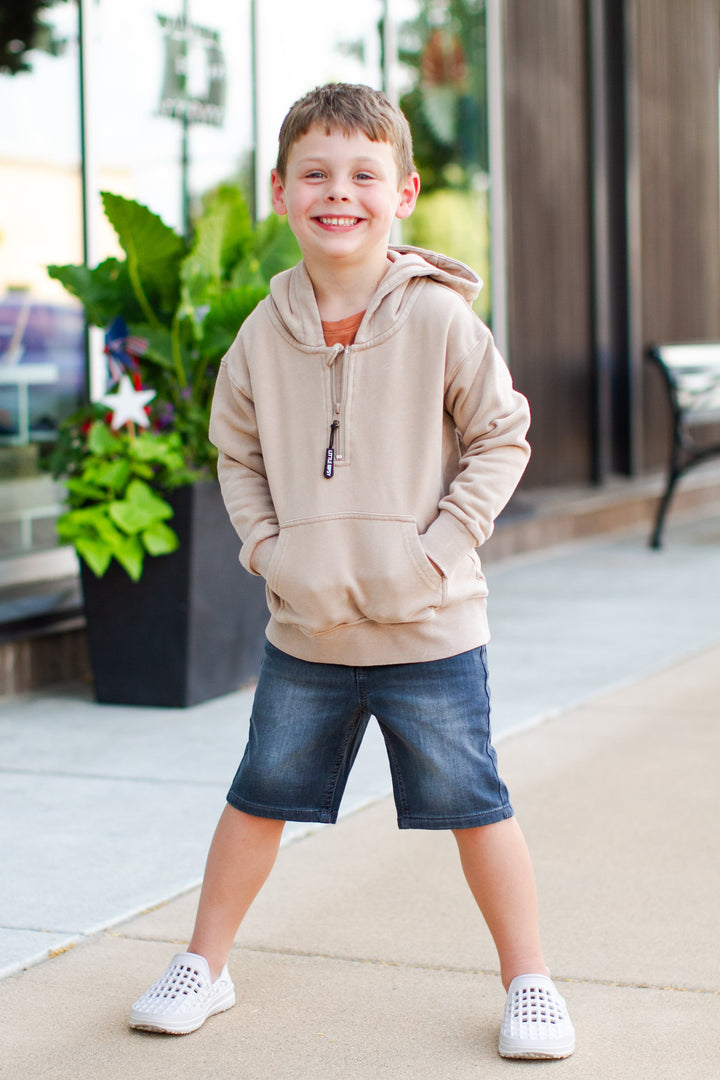 Little Bipsy - Quarter Zip Hoodie in Beige Wash