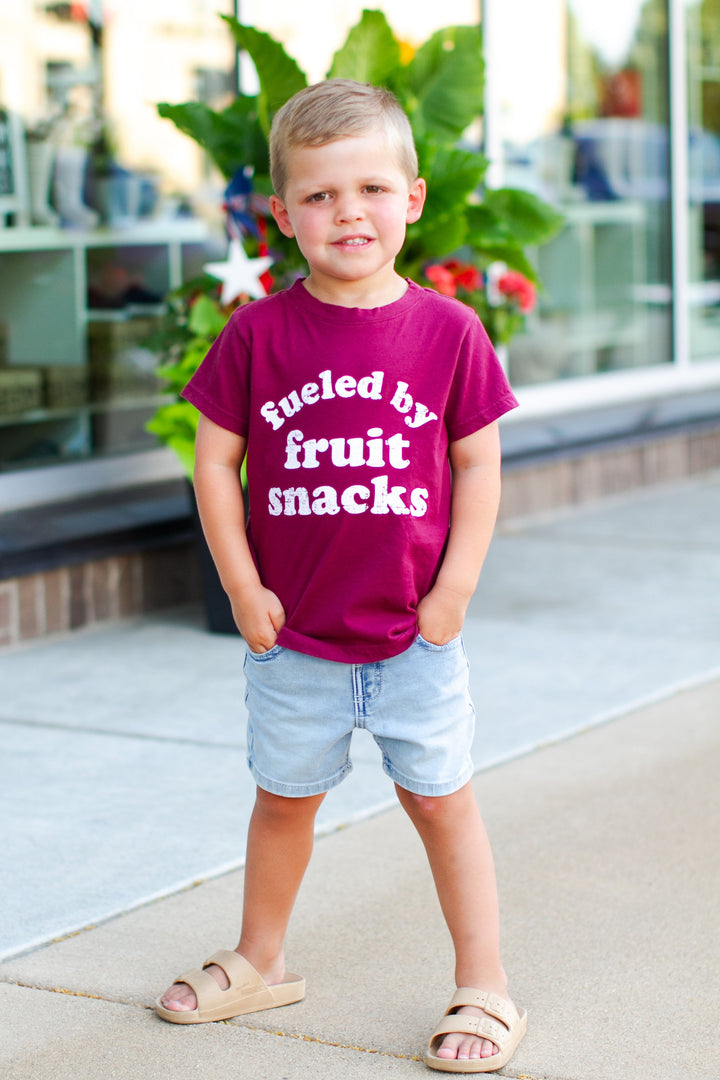 Roman & Leo - Fueled by Fruit Snacks Tee in Maroon