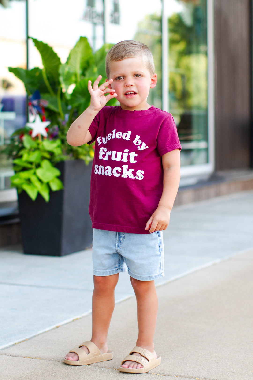 Roman & Leo - Fueled by Fruit Snacks Tee in Maroon