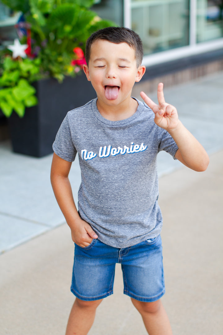 Boys triblend heather grey No Worries tshirt