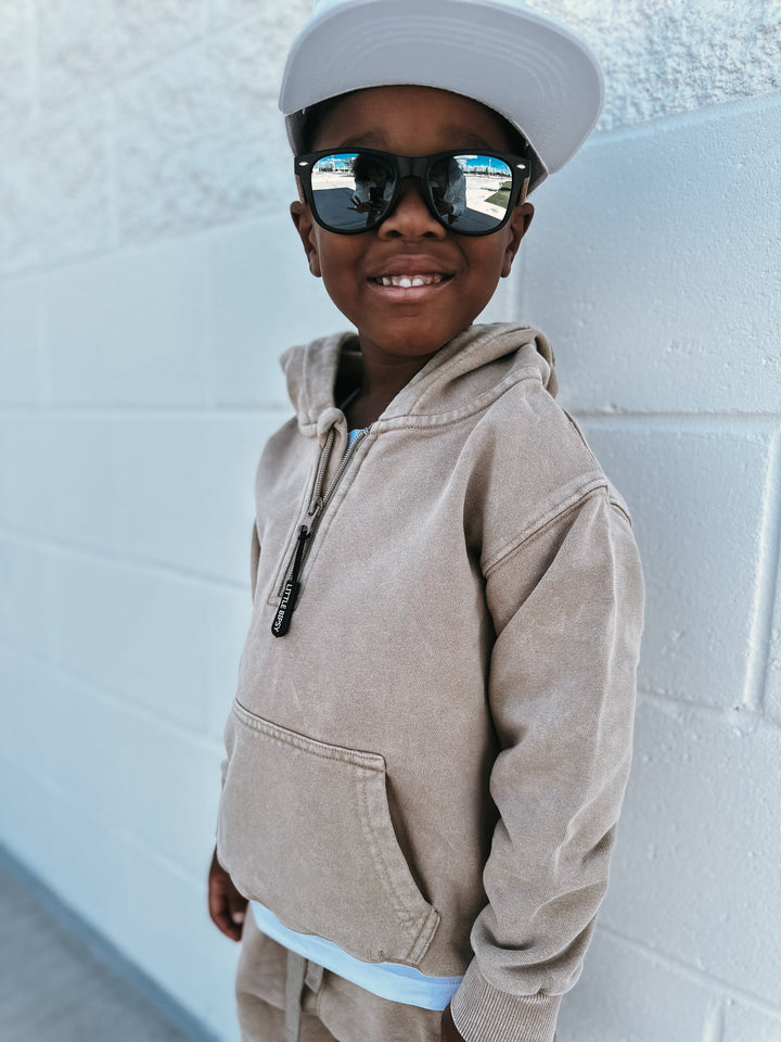 Little Bipsy - Quarter Zip Hoodie in Beige Wash